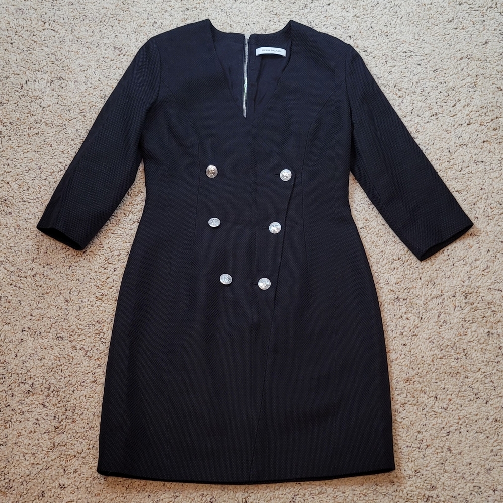 Balmain Black V Neck Logo Pencil Mini Dress size 40